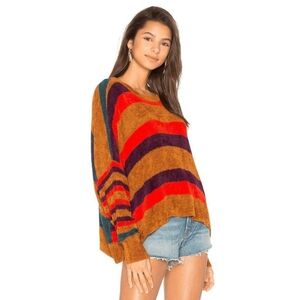 Free People‎ Women's All About You Multicolor Striped Oversized Crewneck Sweater